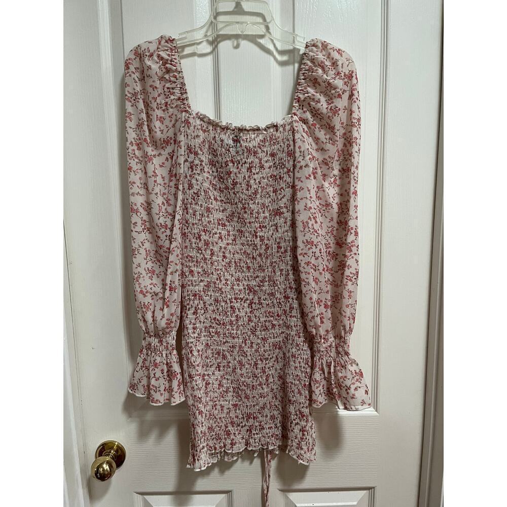 Princess Polly Azure Smocked Floral Square Neck Rouched Mini Dress 4 Cottagecore - Picture 6 of 9